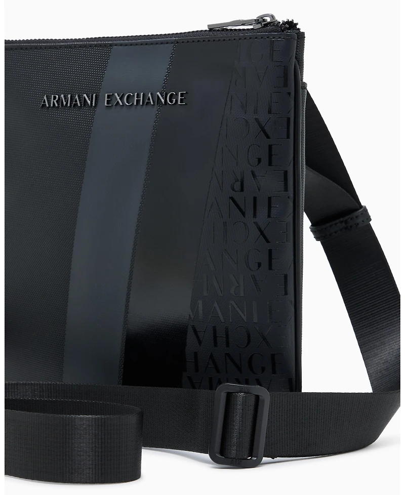 A|X Armani Exchange Men's Striped Flat Logo Graphic Details Crossbody Bag