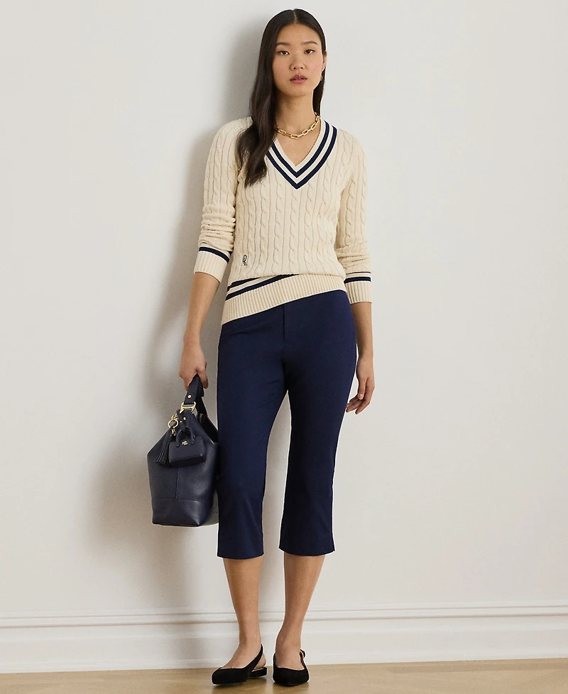 Lauren Ralph Petite Ribbed V-Neck Sweater