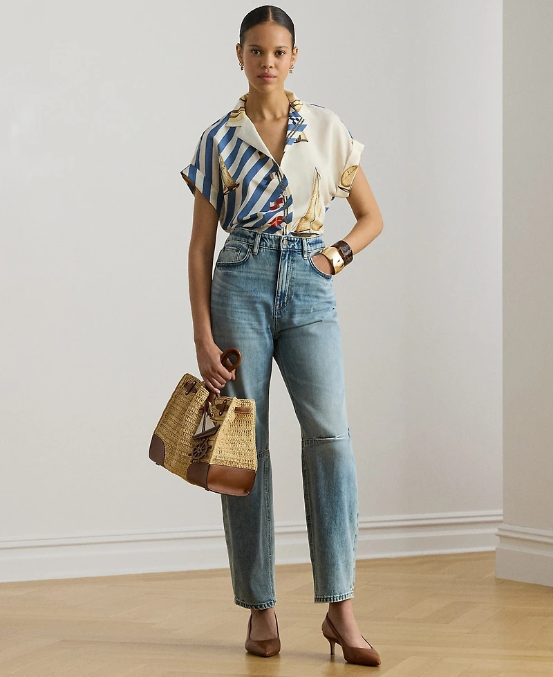 Lauren Ralph Petite Kahlie Striped Sailboat-Print Shirt