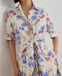Lauren Ralph Petite Floral Print Tie-Front Shirt Dress