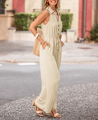 Cupshe Women's Collared Button-Front Wide-Leg Jumpsuit