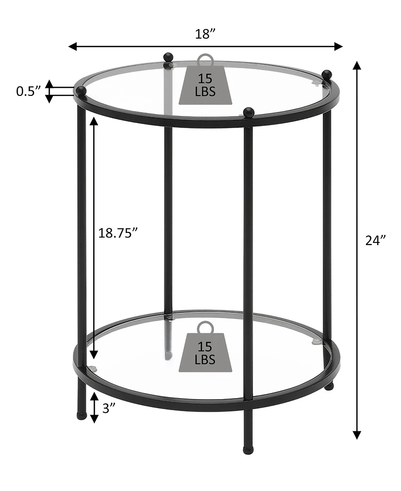 Royal Crest 2 Tier Round Glass End Table with Shelf