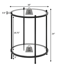 Royal Crest 2 Tier Round Glass End Table with Shelf