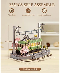 Robotime 3D Wooden Puzzles for Adults-Sakura Journey Tram, Model Car Kits Building Set for Adults, Diy Hobby Craft Kits Creative Gift