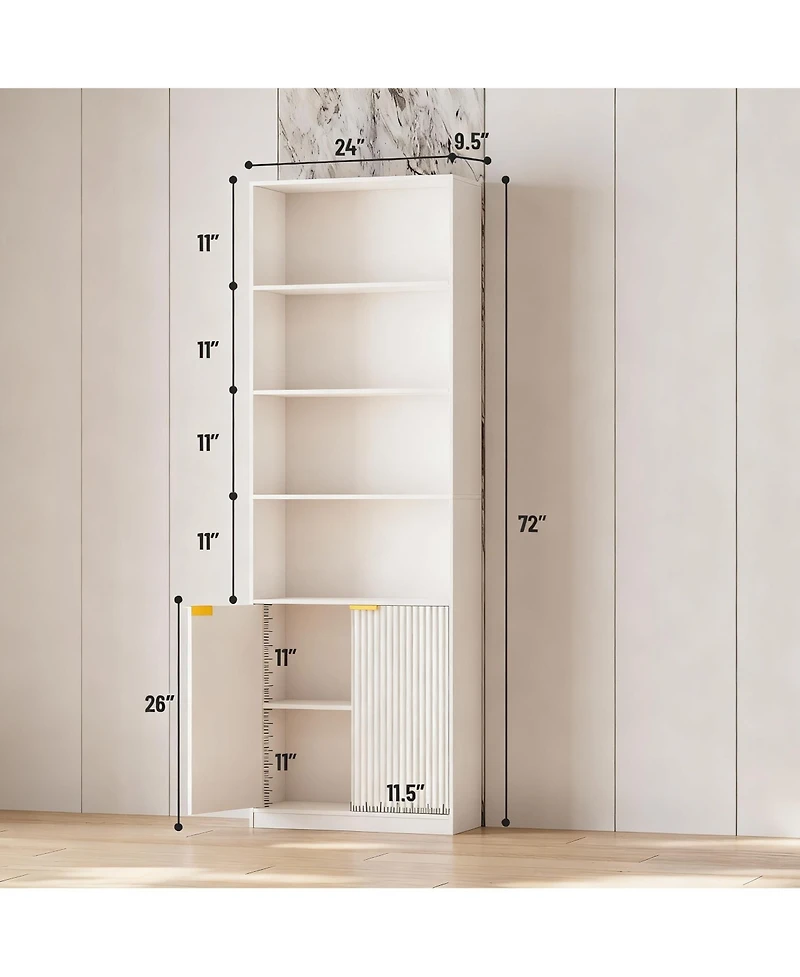 Yigii 72" Tall Bookshelf with 6 Shelves & Cabinets for Home Decor