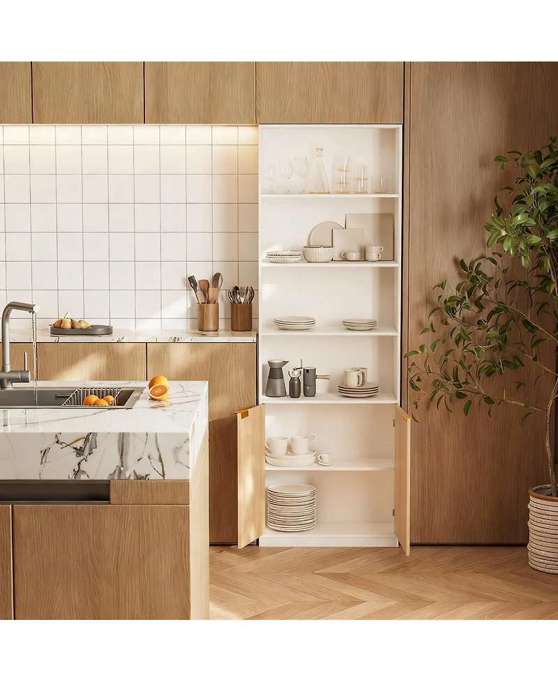 Yigii 72" Tall Bookshelf with 6 Shelves & Cabinets for Home Decor