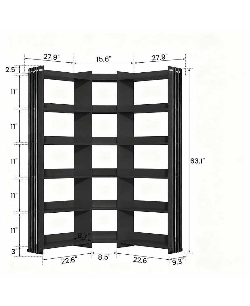Yigii L Shaped Corner Bookshelf 6 Tiers Storage Display Rack