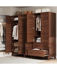 Armoire Wardrobe Closet with 2 Drawers,72 in Wooden Wardrobe Cabinet with Hanging Rod