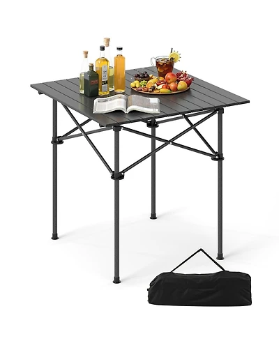 Mecale Roll-Up Camping Table with Metal Legs, Outdoor