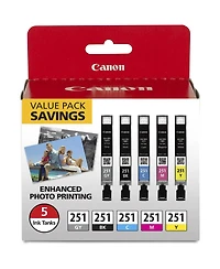 Canon Cli-251 5-Color Ink Pack for MG5620, MG6620, MG7520 Pixma Series Printers, 2-Pack