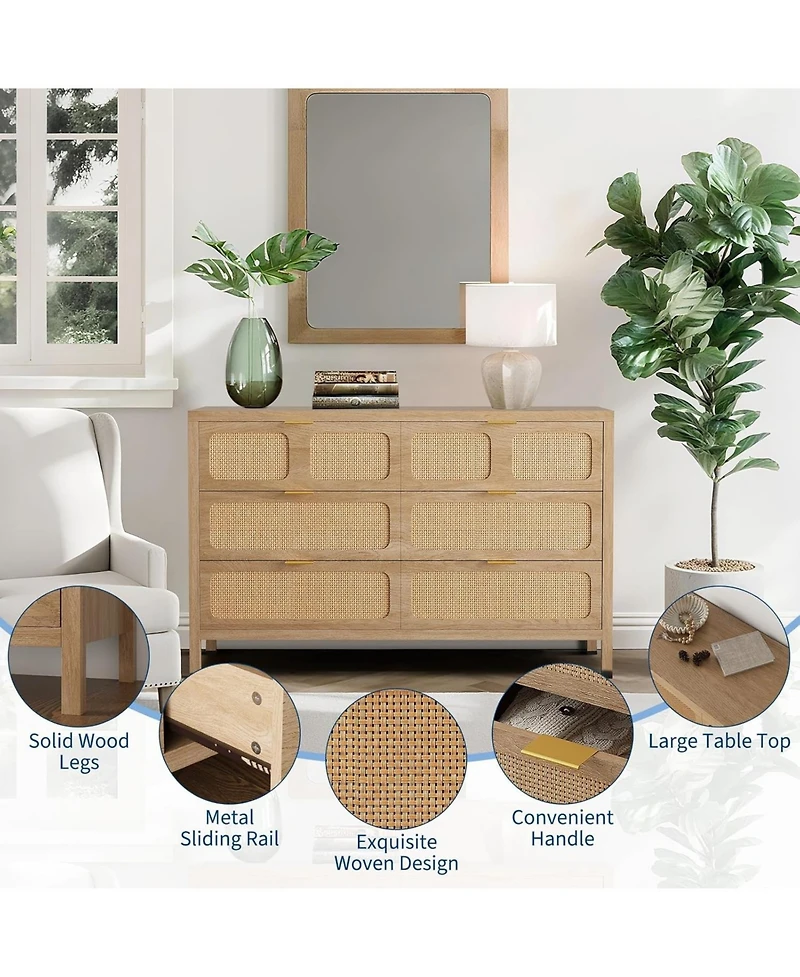 gaomon Drawer Dresser with Power Outlet, Farmhouse Dresser with Metal Handle, Vintage Design