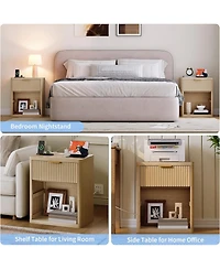 gaomon 1 Pcs Fluted Nightstand,Mid Century Bedside Table,Wooden End Table,Farmhouse Night Stand with 1 Drawer,Open Shelf