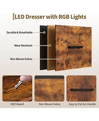 gaomon 49.2" w Dresser with Hanging Rack & Led Lights, 6-Drawer Closet Organizer with Charging Station, Tall Storage Tower for Bedroom