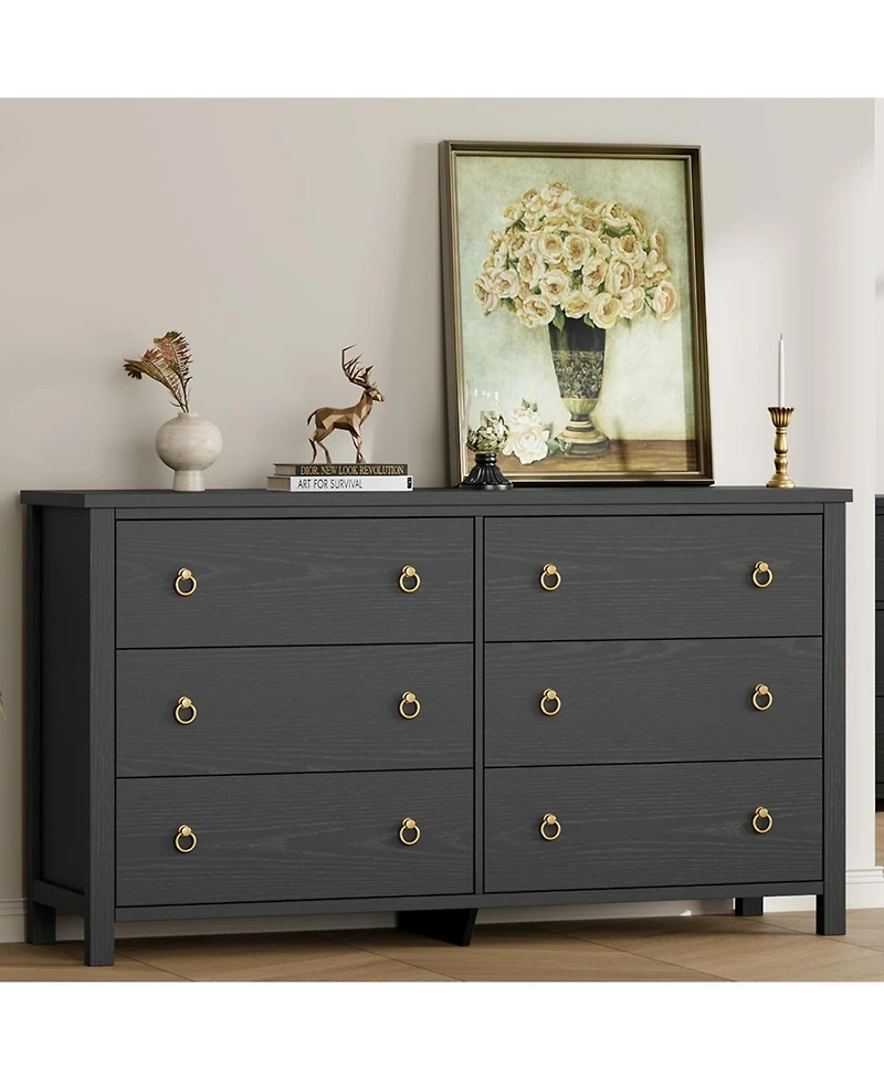 gaomon Dresser for Bedroom with 6 Drawers, 47'' Wide Chest of Large Drawers with Large Clothes Storage Cabinet, Wood Dresser, Tv Stand for Bedroom