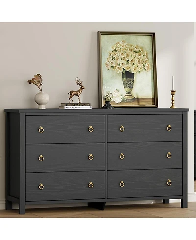 gaomon Dresser for Bedroom with 6 Drawers, 47'' Wide Chest of Large Drawers with Large Clothes Storage Cabinet, Wood Dresser, Tv Stand for Bedroom