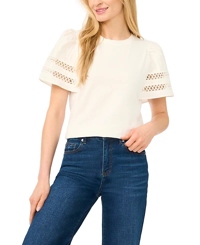 CeCe Women's Combo Trim-Sleeve Crew Neck Top