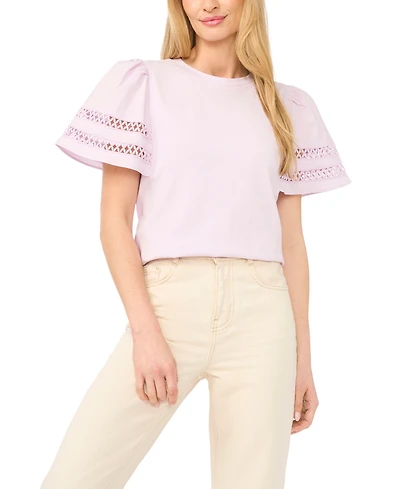 CeCe Women's Combo Trim-Sleeve Crew Neck Top