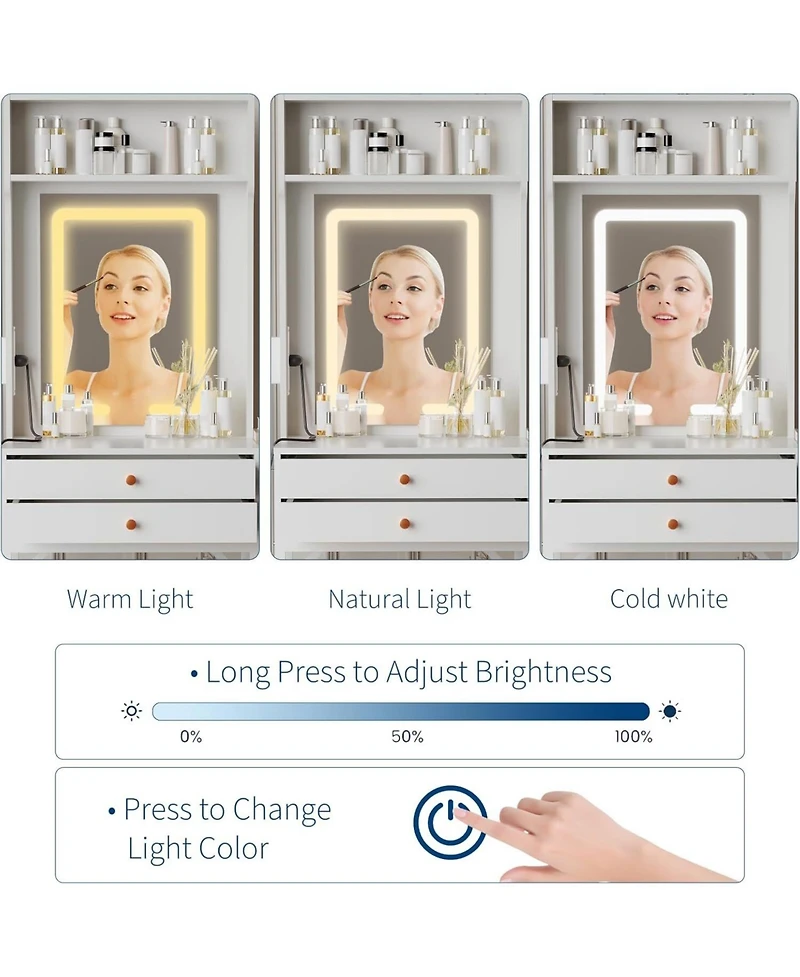 gaomon Compact Led Vanity Desk, Minimalist Lighted Makeup Table for Small Apartment Spaces