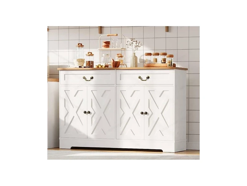 gaomon 57" White Farmhouse 4-Door Sideboard with 2 Drawers