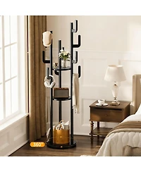 Yigii Rotating Solid Wood Coat Rack - 9 Hooks, 3 Shelves, Multi-Use
