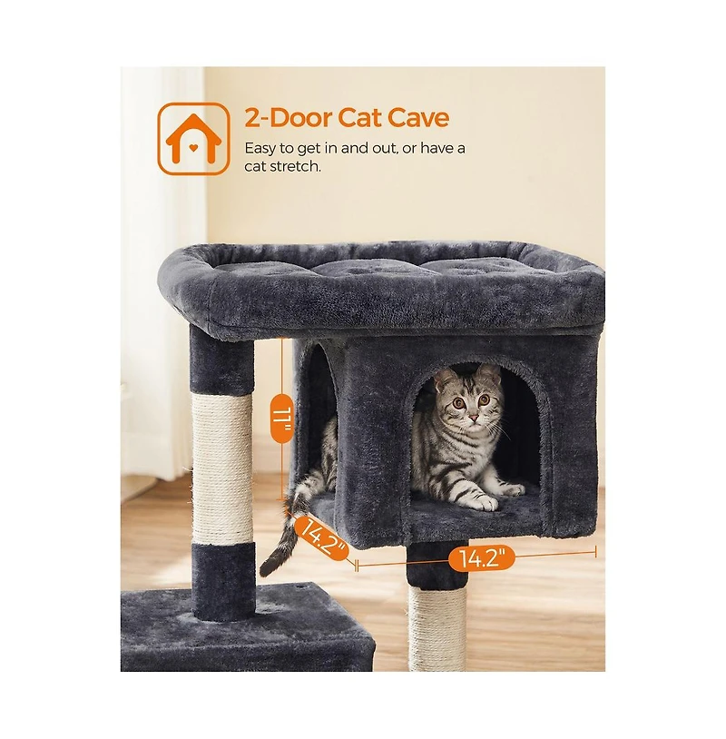 Cozito 26.4-Inch Cat Tower with 2 Cat Caves, Scratching Posts, Compact Indoor Cat Tree