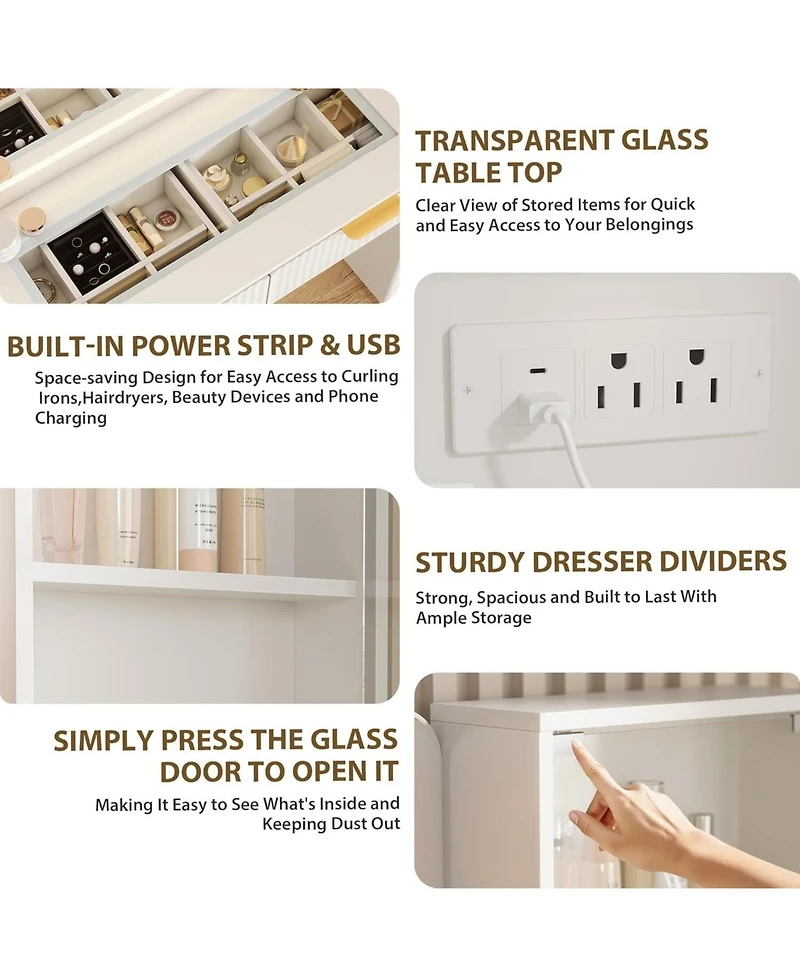 Gaomon 5-Drawer Vanity Desk, Makeup Dressing Table with Built-in Usb Charging Station