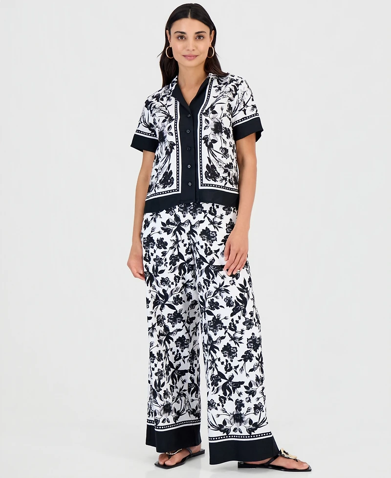I.n.c. International Concepts Petite Linen-Blend Printed Short-Sleeve Button-Up Shirt, Macy's Exclusive