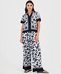 I.n.c. International Concepts Petite Linen-Blend Printed Short-Sleeve Button-Up Shirt, Macy's Exclusive