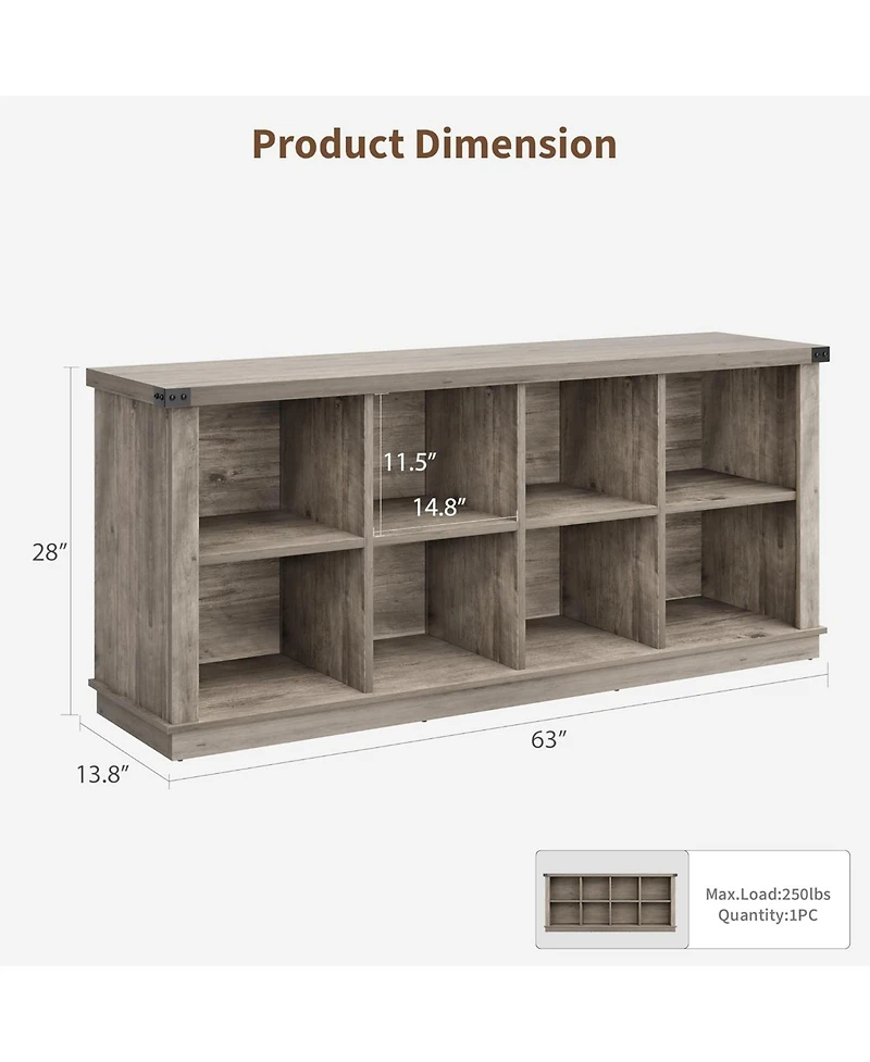 Gaomon 62" Long 3-Tier Farmhouse Bookcase, 8 Cube Wood Storage Organizer Shelf for Entryway Living Room