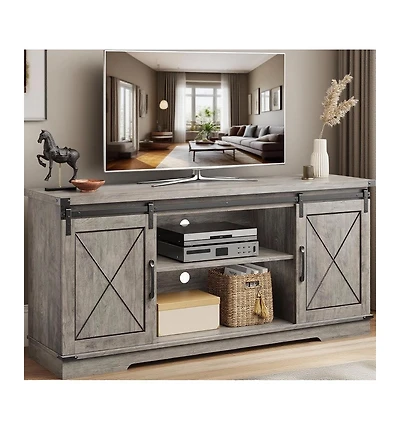 Gaomon Tv Stand with Sliding Barn Doors, Compatible with TVs Up to 65 Inch