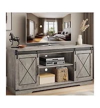 Gaomon Tv Stand with Sliding Barn Doors, Compatible with TVs Up to 65 Inch