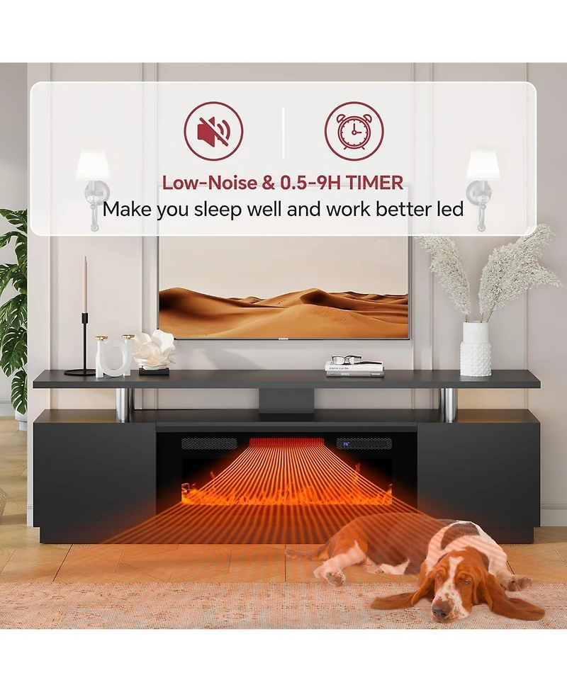 gaomon 70” Fireplace Tv Stand for 80 Inch Tv, Entertainment Center with 36” Electric Fireplace 12 Flame Colors