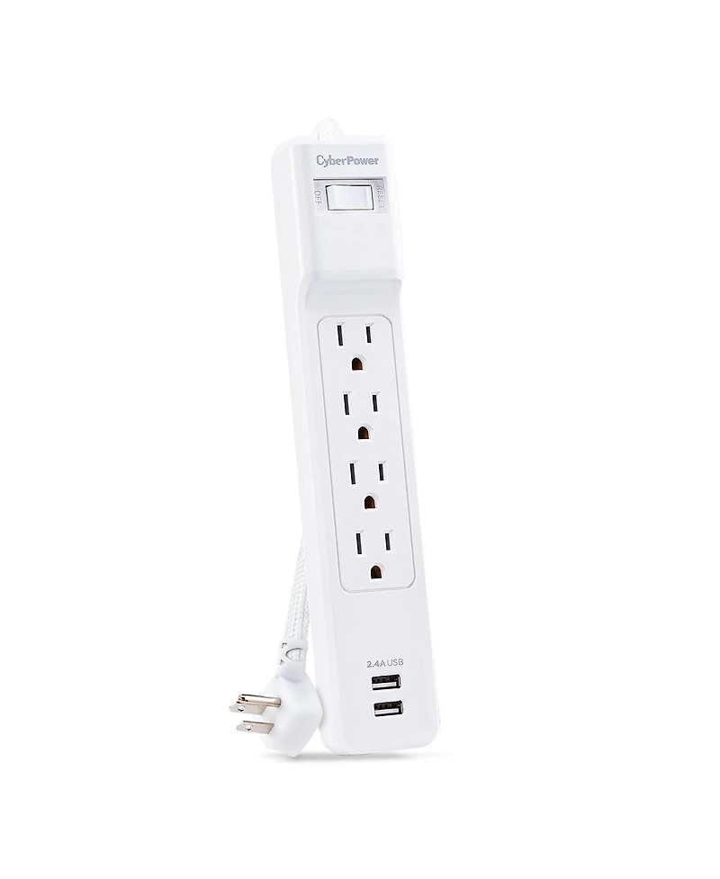 CyberPower P406U 4-Outlet Home/Office Surge Protector with 2x Usb-a Port, White