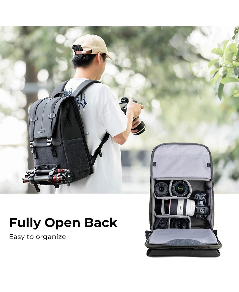 KandF Concept Beta 20L Multifunctional Waterproof Dslr Camera Travel Backpack for Outdoor Photography, Large, Black