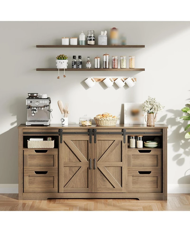 Gaomon Modern Tv Stand for TVs Up to 70", 66" Entertainment Center with 4 Drawers & Sliding Barn Door, Wooden Media Console Table for Living