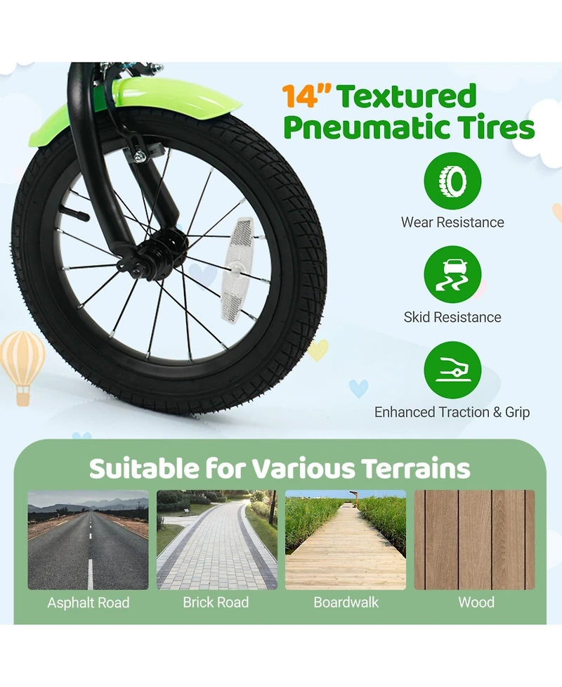 Mecale 14 Inch Kids Bike with Training Wheels and Basket Green Color-14