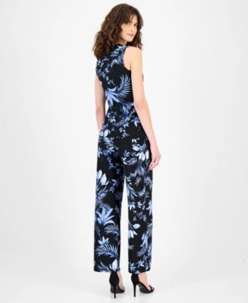 Anne Klein Womens Sleeveless Printed Wrap Top Printed High Rise Wide Leg Pants