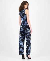 Anne Klein Womens Sleeveless Printed Wrap Top Printed High Rise Wide Leg Pants