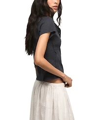 Lucky Brand Women's Crochet Trim Short-Sleeve Henley Top