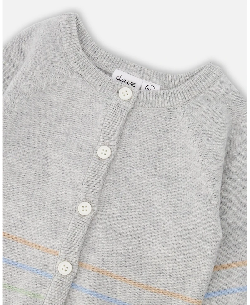 Deux par Baby Boys Cotton Knit Striped Button Front Cardigan