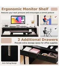 Mecale Extendable Rolling Computer Desk with 2 Drawers, Convertible Home Office Writing Desk