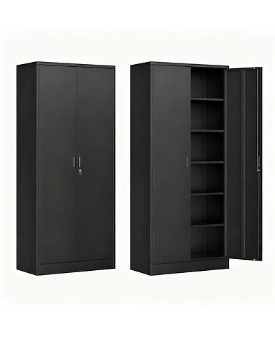 Yigii 71" White Metal Cabinet with 5 Adjustable Shelves & Lockable Doors for Garage/Office/School