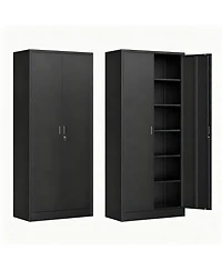 Yigii 71" White Metal Cabinet with 5 Adjustable Shelves & Lockable Doors for Garage/Office/School