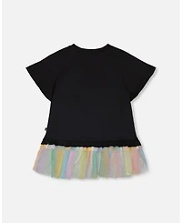 Deux par Deux Toddler Girls ganic Cotton Tunic Black with Mesh Frill