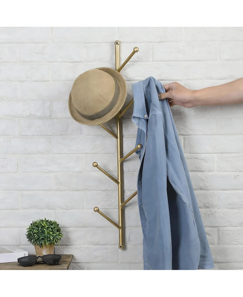 Yigii 8-Branch Wall Mounted Metal Coat Rack with Gold Finish for Hats, Coats, Bags