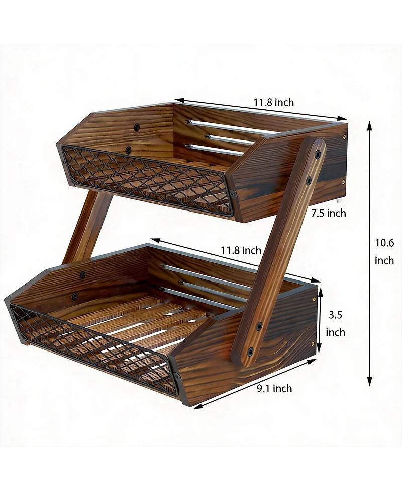 Yigii 2 Tier Wood & Metal Fruit Veggie Storage Rack