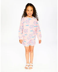 Deux par Toddler Girls French Terry Sweatshirt Light Pink Palm Print