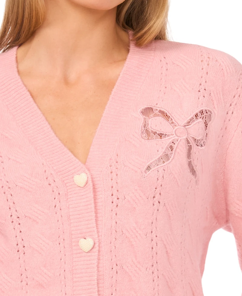 CeCe Women's Cable V-Neck Cardigan Sweater