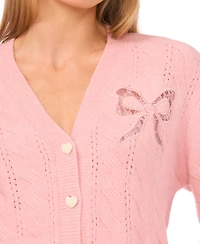 CeCe Women's Cable V-Neck Cardigan Sweater