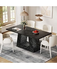Tribesigns 63" Dining Table for 4 to 6 People, Rectangular Room Table, Modern Wooden Faux Marble Dinner with Sturdy Base
